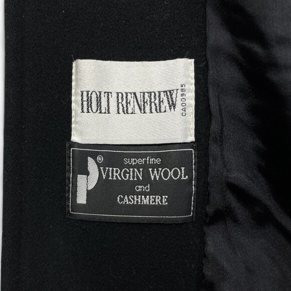 Holt Renfrew Cashmere Wool Black Long Button Overcoat Coat Women's Size 14 - Picture 5 of 12